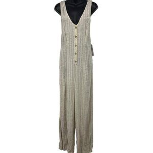 Rip Curl Women Surf Shack Jumpsuit Natural Stripe Button Front Linen Medium New